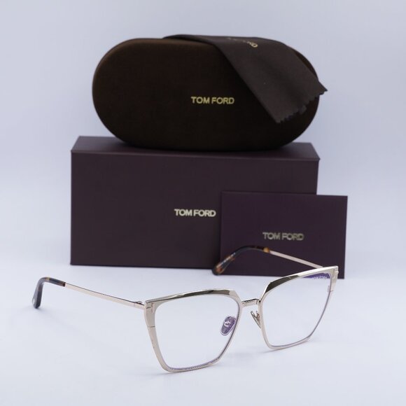 Tom Ford FT5945-B 028 Square Eyeglasses 56mm - Gold/Clear Blue Light Block - Picture 1 of 10